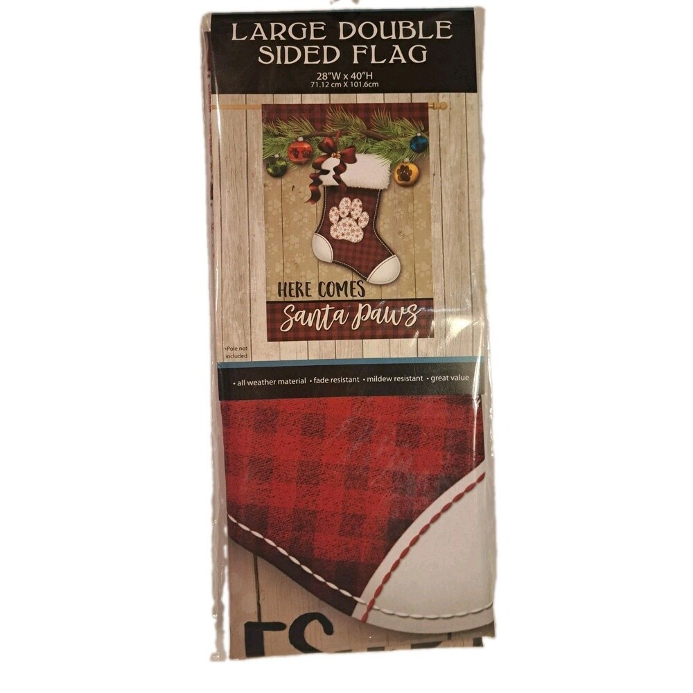 Christmas Garden Flag Lg Double Sided Here Comes Santa Paws 28 x 40 New Unopened
